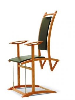 Trapez - Freischwinger Stuhl aus Holz und mit Leder 