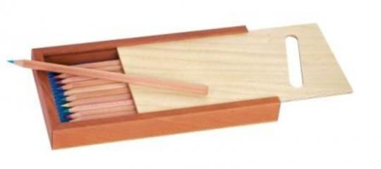 Buntstifte (12er-Set) im Holzkasten - dünne Stifte 